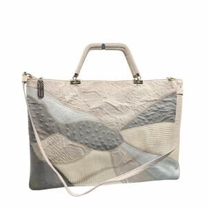 Caprice Vintage Patchwork Cream Multi Leather Clutch Bag w/ Strap USA